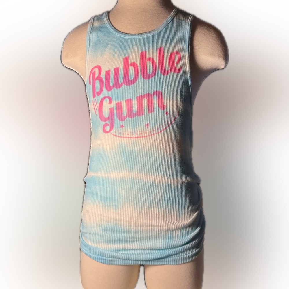 ⚡️Tie-Dye Pink & Blue 'Bubble Gum' Graffiti ribbed soft Tank Top L
